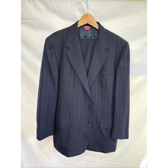 VTG Oxxford Clothes Rare Edition Wool Navy PinstripesSuit 46R Pants 38x31